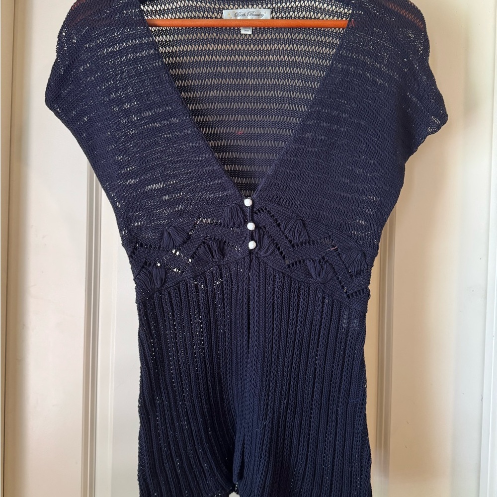 Beth Bowles Navy Blue Knit V-Neck Top - Petite